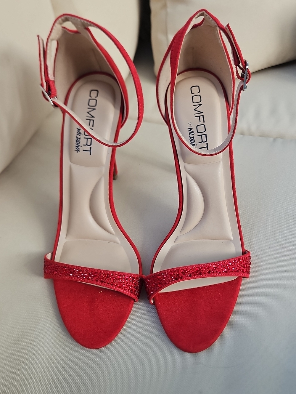 Red Crystal Ankle-Strap Heels